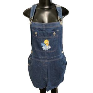 XL Warner Bros Studio Store Tweety Bird Denim Jean Jumper Raw Hem Junior Women's